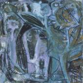 O.T., Serie Art&Ort, Übermalgeschichten, 1994, Ölfarbe, Tusche, Stifte auf Tiefdruck auf Bütten, 98x98 cm
