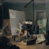 Josef Danhauser  Komische Szene im Atelier , 1829  Öl auf Leinwand  40,3 x 52 cm  Belvedere, Wien  © Belvedere, Wien 
