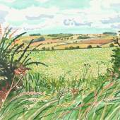 David Hockney, A Gap in the Hedgerow from the series ‘Midsummer: East Yorkshire’, 2004, watercolour on paper, 38 × 57 cm. Courtesy: © David Hockney