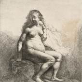 Rembrandt Harmensz. van Rijn | Nackte Frau auf einem Erdhügel sitzend, um 1631 | ALBERTINA, Wien 