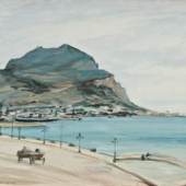 Otto Dill, Palermo, 1924, Aquarell und Deckfarben über Bleistift auf Karton, 24 x 31,5 cm, mpk, Graphische Sammlung, Inv.Nr. 64/118. Foto: Gunther Balzer, Kaiserslautern, © VG Bild-Kunst, Bonn 2014