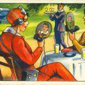 Drahtloses Privattelefon und Fernseher, um 1930, Wagner-Sammelbild, Chromolithografie, Privatbesitz, Foto: Clemens Sels Museum Neuss