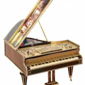 Miniatur Klavier um 1880  Email Malerei, Spielwerk mit fünf Melodien,  B: 25 cm, T: 24 cm; H: 16 cm  Antiquitäten Kral