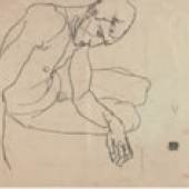 Egon Schieles charaktervolles Blatt „Sitzender Akt, den Kopf nach vorne gebeugt“ (€ 80.000 – 110.000).