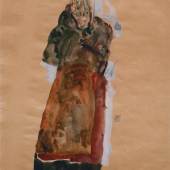 Egon Schiele Stehendes Mädchen, das Gesicht mit beiden Händen bedeckend, 1911 Gouache, Aquarell und Bleistift auf Papier, 448 × 314 mm