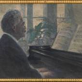 Egon Schiele (Tulln 1890 –1918 Wien) Leopold Czihaczek am Klavier, 1907, Öl auf Leinwand, 60,2 x 100,7 cm (mit Rahmen 65,4 x 105,5 x 3,0 cm), Privatsammlung, Dauerleihgabe im Leopold Museum