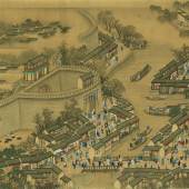 Lot 576 Wang Hui, et al.  The Kangxi Emperor's Southern Inspection Tour, Section of Scroll VI: From The Town Of Benniu To The City Of Changzhou On The Grand Canal Ink and color on silk, handscroll Estimate $4/6,000,000