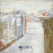 James Ensor, Winterliches Stadtbild. Rue d'Ostende, um 1935 Öl auf Leinwand, 45.70 x 40.70 cm Kunstmuseum Luzern, Depositum der Stadt Luzern