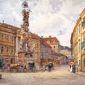 Ernst Graner Hauptplatz von Baden Aquarell, signiert und datiert 1909, 40 x 55 cm Galerie Szaal 