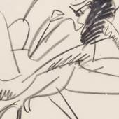 Ernst Ludwig Kirchner  Liegender weiblicher Akt, um 1914 Schwarze Kreide auf festem gräulichem Velin, 40,5 x 49,5 cm