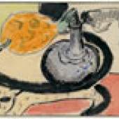 Ernst Ludwig Kirchner Afrikanischer Schemel mit Vase und Ananas Postkarte an Gustav Schiefler vom 24. Dezember 1910 Privatbesitz