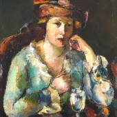 Anton Faistauer, Dame mit Weinglas, 1913, Öl auf Leinwand, 68,5 x 55,5 cm, rechts oben in die weiche Farbe eingeritzt: A Faistauer / (19)13   Foto: Kunsthandel Giese & Schweiger