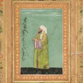 AN ILLUSTRATION FROM THE SHAH JAHAN ALBUM: A PORTRAIT OF SHEIKH AMUDI ENVOY OF HIS EXCELLENCY ZAYD, THE SHARIF OF MECCA ASCRIBED TO HASHIM Estimate 20,000 — 30,000 USD