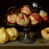Fede Galizia Milan 1578 - 1630 A Glass Compote With Peaches, Jasmine Flowers, Quinces, And A Grasshopper oil on panel 12 by 17 in.; 30.5 by 43.2 cm. Estimate $2/3 million
