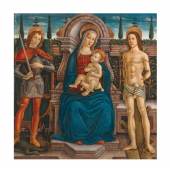 Filippo d'Antonio Filippelli (Badia a Passignano 1460-1506) Thronende Madonna mit Kind und den Heiligen Michael und Sebastian, Öl auf Holz, 116 x 114,5 cm, erzielter Preis € 390.000