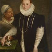 Lavinia Fontana (1552 - 1614) Bildnis einer Dame mit Magd und Hündchen, Öl auf Leinwand, 113 x 92 cm € 150.000 - 200.000 