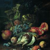  Barock since 1630  Franz Werner Tamm Früchtestück mit totem Rebhuhn und Gimpelmännchen 1720 Öl auf Leinwand 72 x 57 cm © Belvedere, Wien