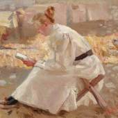 Friederike Koch-Langentreu, „Lesende Dame in Weiß“, 1900, Öl auf Leinwand, Neue Galerie Graz, Foto: Universalmuseum Joanneum/N. Lackner