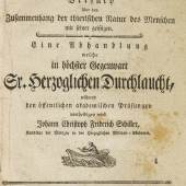 Friedrich Schiller Versuch über den Zusammenhang der thierischen Natur des Menschen mit seiner geistigen, 1780