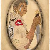 presented by Morgan Lehman Gallery, New York     Frohawk Two Feathers Mea Culpa 2014 Acrylic, ink, coffee, tea on paper 30 x 22 inches (76.2 x 55.9 cm)  Courtesy the artist and Morgan Lehman Gallery      