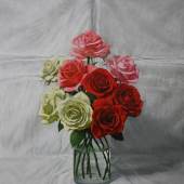 "Die Rosen" (薔薇) 2012, 53 x 45,4cm Öl auf Holztafel mit Kreide