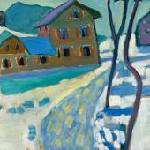Gabriele Münter (1877 – 1962) Kochel. Schneelandschaft mit Häusern | 1909 | Öl auf Malkarton | 33 x 45 cm Ergebnis: € 685.800* KARL & FABER
