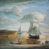 THOMAS GAINSBOROUGH (1727–1788) Küstenlandschaft mit Segelschiffen, um 1783 Öl auf Glas, 27,9 x 33,7 cm London, Victoria and Albert Museum © Victoria and Albert Museum, London