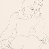 G A L E R I E   D I N A   V I E R N Y  P A R I S, Henri Matisse  Portrait d'Annelies Nelck, étude pour Lectrice à la table jaune   1944   Encre sur papier   524 x 400 mm