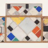 GALERIE GMURZYNSKA – TEFAF MODERN - STAND 404 THEO VAN DOESBURG (Utrecht, 1883 - Davos, 1931) COLOR DESIGN FOR CEILING AND THREE WALLS FOR THE CAFÉ DE L'AUBETTE CINÉ-DANCING WALLPAINTING IN STRASBURG Gouache on paperboard 43 x 74.5 cm (16.9 x 29.3 in.) 1926-1927