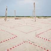 Carlo Galli, "Del imitations" 2014 13. Installations site specific with dangerous tape. Locations: Lanzarote, Spain / Viareggio, Italy. Foto © Francesca Cirilli / Adonay Bermudèz