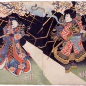 Ganj&#333;sai Kunihiro Arashi Rikan II als Hôrai Kamemaru und Nakamura Matsue III als Prinzessin Chitose, 1816-1833
Farbholzschnitt Foto: MKG Hamburg
