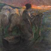Giovanni Segantini 1858–1899 Tramonto. Pastorella alla Fontana (Hirtenmädchen mit Schafen am Brunnen) 1886–1888 Kohle und Pastell auf Papier 45 x 33,5 cm  Schätzpreis:	80.000 - 120.000 CHF