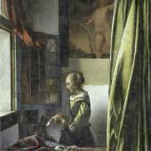 Johannes Vermeer, Brieflesendes Mädchen am offenen Fenster / Girl Reading a Letter at an Open Window, um / c. 1659 Aktueller Zwischenzustand der Restaurierung zum 16. January 2020, Öl auf Leinwand / current intermediate state of the restoration on 16 January 2020, oil on canvas  © SKD, Foto: Wolfgang Kreische