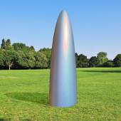 Gisela Colón, Quantum Shift, (Parabolic Monolith Sirius Titanium) (rendering), 2021. Engineered Aerospace Carbon Fiber, 7.62 x 2.43 x 3.05 meters. Courtesy of the artist and GAVLAK