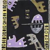 Giuseppe Capogrossi, Superficie CP/766 1958, tempera, porporina e materia sabbiosa su carta intelata, 50x45.5 cm