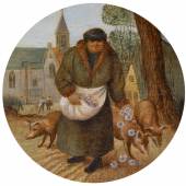 Pieter Brueghel II (1564 - 1637/38) Perlen vor die Säue werfen, Öl/Holz, Durchm. 12,5 cm Schätzwert € 100.000 - 150.000 Auktion 15. Oktober 2013 