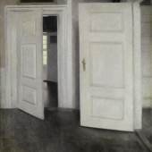 VILHELM HAMMERSHØI  Danish  1864 - 1916  WHITE DOORS. INTERIOR, STRANDGADE 30  oil on canvas  39.5 by 42.5cm., 15½ by 16¾in.  Estimate: £400,000 - 600,000