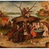 598 Pieter Brueghel der Jüngere, um 1564 Brüssel - 1637 Antwerpen  VERSUCHUNG DES HEILIGEN ANTONIUS Öl auf Holz. 49 x 65 cm. Gerahmt.  Schätzpreis: € 400.000 - 600.000