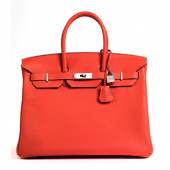 1374 Hermès Birkin Bag 35 cm "Rouge Pivoine"  Ca. 25 x 35 x 18 cm. 2014.  Schätzpreis: € 8.000 - 9.000