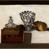 920 René Magritte, 1898 Lesiness – 1967 Brüssel  ZUCKERDOSE MIT FRUCHT UND BÜCHERN, UM 1923 Öl auf Karton. ... » Details  Schätzpreis: € 300.000 - 500.000