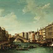 340 Bernardo Bellotto, genannt „Canaletto“, 1721 Venedig – 1780 Warschau  VENEDIG, CANAL GRANDE MIT BLICK AUF DIE RIALTO-BRÜCKE Öl auf Leinwand. 55,5 x 73,5 cm.  Katalogpreis € 450.000 - 600.000