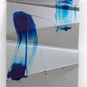 Hannah Perry, on the bonnets (blue), 2014, Ink, heat-wrap vinyl on aluminium, 150 x 109 cm, Courtesy of the artist