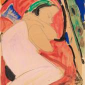 Erich Heckel, Schlafendes Mädchen, Sidi Riha 1912 Bleistift und Aquarell, Gouache über Graphit auf Papier auf Karton 318 × 248 mm (12,5 × 9,8 in)