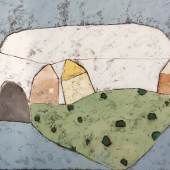 Helga Hofer, Kleine Insel mit Eisberg, Öl auf Leinen, 50 x 70 cm, 2021