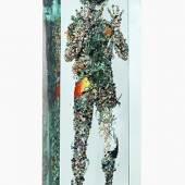 Dustin Yellin  Psychogeography no. 43, 2014  glass, acrylic and collage, 72 x 27 x 15 inches  Image courtesy Richard Heller Gallery, Los Angeles