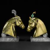 HERBERT HASELTINE, AN EXCEPTIONAL PAIR OF MULTI-GEM AND GOLD HORSE HEADS, 1949. ESTIMATE £600,000–800,000