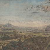Hercules Segers, Mountain Valley with Fenced Fields, 1625-30. Etching and drypoint, brush and colours. Kupferstich-Kabinett Staatliche Kunstsammlungen Dresden