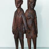 Hermann Scherer Knabe und Mädchen 1925 Holzskulptur 145x68x28cm