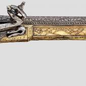 Prunk-Reiterpistole aus Braunschweig oder München reich dekoriert mit jagdlichen Motiven aus dem Jahr 1550.  Startpreis: 27.500 Euro   