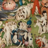 Hieronymus Bosch The Garden of Earthly Delights, 1490—1510 (detail) Oil on oak panels 205.5 cm × 384.9 cm (81 in × 152 in) Museo del Prado. (This link opens in a new tab)., Madrid 